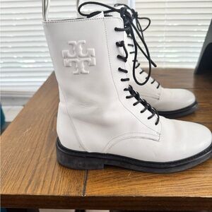 Tory Burch White Leather Lace-Up Boots